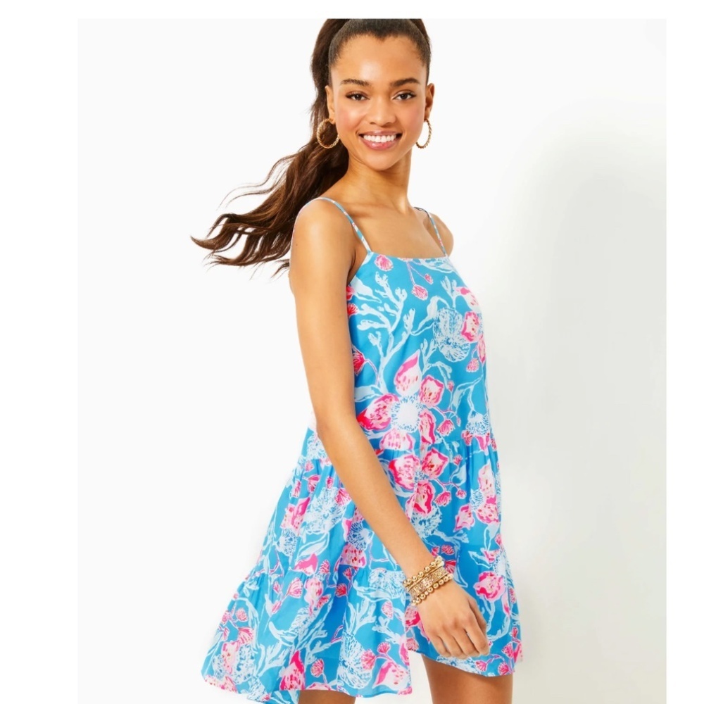 Lilly Pulitzer Alessia Cotton Dress in the Multi Bahamian Rhapsody Size XL Blue